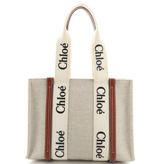Chloe Woody Tote Canvas with Leather Medium