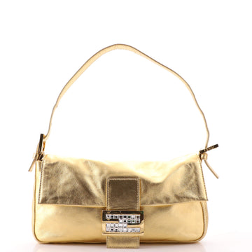 Fendi Baguette Bag Metallic Leather with Crystal Detail