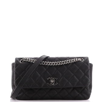 Authentic Chanel Lady Pearly Quilted Caviar Matte Black Lamb Skin Flap Bag