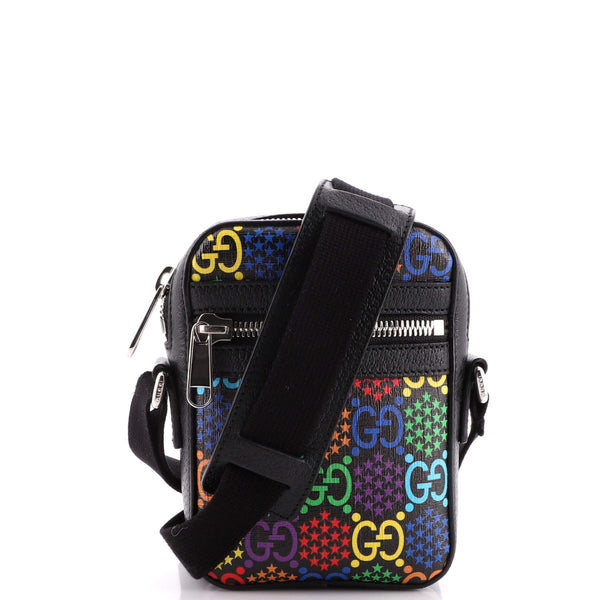 Gucci Front Zip Messenger Bag Psychedelic Print GG Coated Canvas