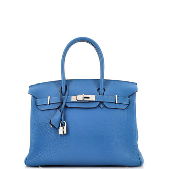 Hermes Birkin Handbag Blue Togo with Palladium Hardware 30