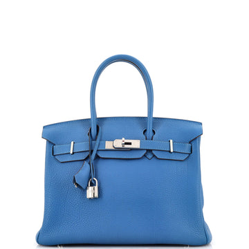 Hermes Birkin Handbag Blue Togo with Palladium Hardware 30