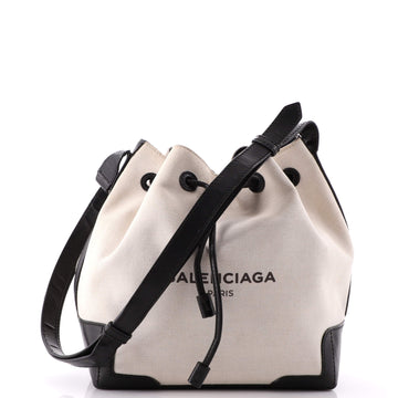 Balenciaga Navy Bucket Bag Canvas with Leather Small