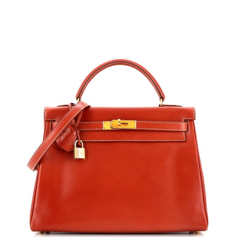 Hermes Kelly Handbag Orange Box Calf with Gold Hardware 32