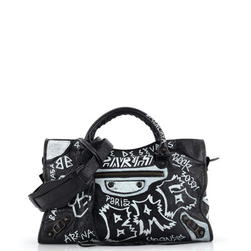 Balenciaga City Graffiti Classic Studs Bag Leather Medium