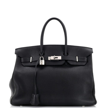 Hermes Birkin Handbag Black Clemence with Palladium Hardware 35