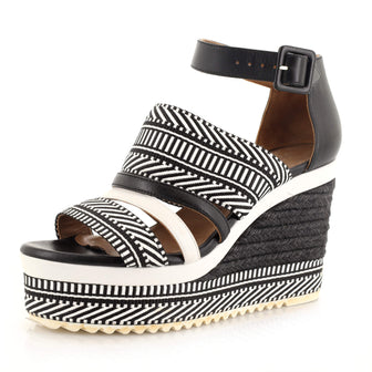 Hermes Women's Roma Wedge Espadrille Sandals Leather and Canvas