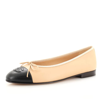 Chanel Women's CC Cap Toe Bow Ballerina Flats Leather