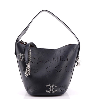 Chanel Logo Eyelets Bucket Bag Perforated Calfskin Small