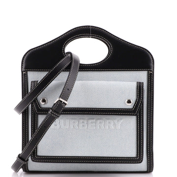 Burberry Logo Pocket Tote Canvas with Leather Mini