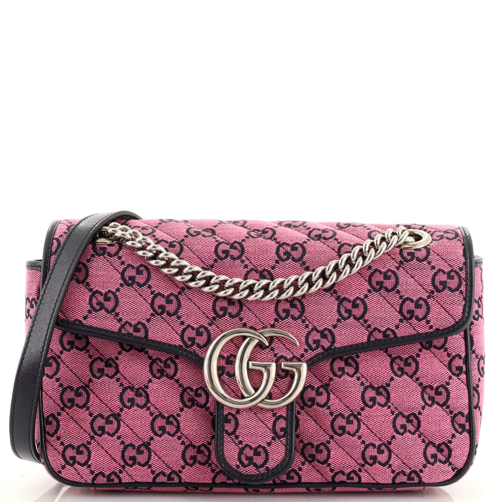 Gucci Pink & Black Canvas Small Diagonal Quilted GG Shoulder Bag