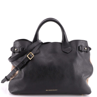 Burberry Banner Tote Leather and House Check Canvas Medium