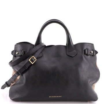 Burberry Banner Tote Leather and House Check Canvas Medium