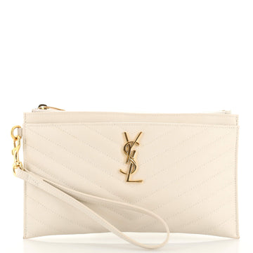 Saint Laurent Classic Monogram Zip Bill Pouch Matelasse Chevron Leather Large