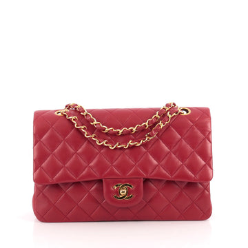 Chanel Vintage Classic Double Flap Bag Quilted Lambskin Medium Red