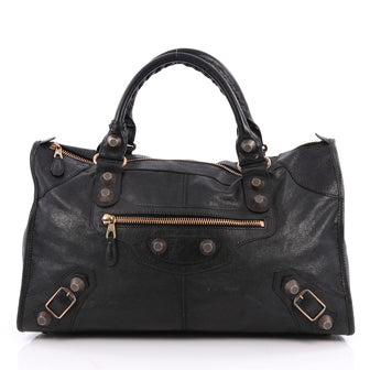 Balenciaga Work Giant Studs Handbag Leather Black