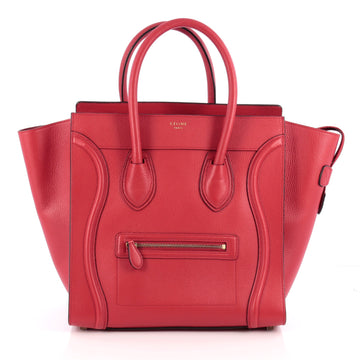Celine Luggage Handbag Grainy Leather Mini Red 2001103