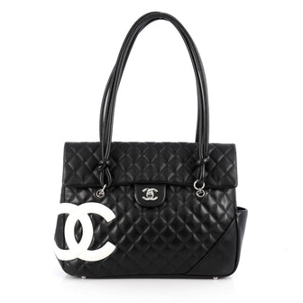 Chanel Cambon Flap Tote Quilted Leather Large Black