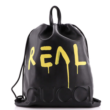 Gucci Drawstring Backpack GucciGhost Leather Large