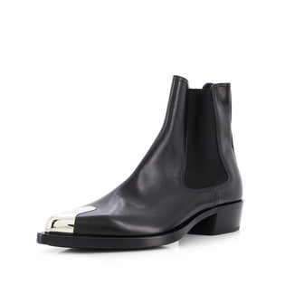 Alexander McQueen Women's Pointed Punk Toe Cap Chelsea Boots Leather with Metal Detail