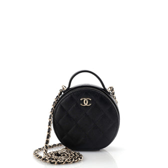 Chanel Handle With Care Round Vanity Case with Chain Quilted Caviar Small