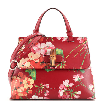 Gucci Bamboo Daily Top Handle Bag Blooms Print Leather Small