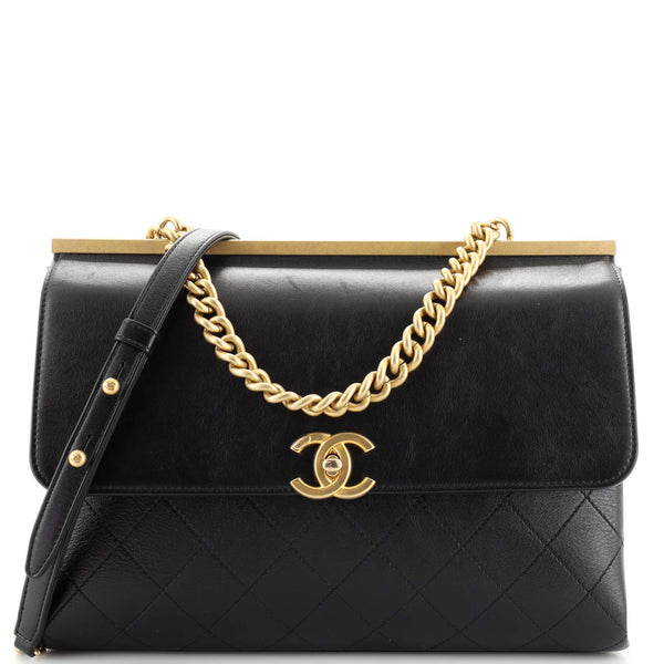 Chanel Black Lambskin Stitched Medium Coco Luxe Flap Bag