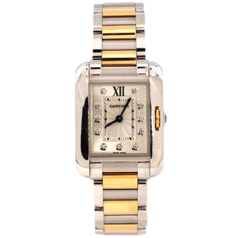 Cartier Tank Anglaise Quartz Watch Stainless Steel and Rose Gold with Diamond Markers 23