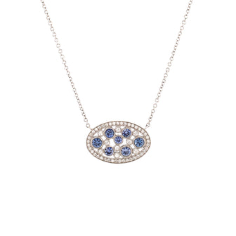 Tiffany & Co. Cobblestone Oval Pendant Necklace Platinum with Diamonds and Blue Sapphires
