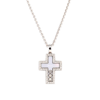Chopard Happy 3 Diamonds Cross Pendant Necklace 18K White Gold with Floating Diamonds and Pave Diamonds