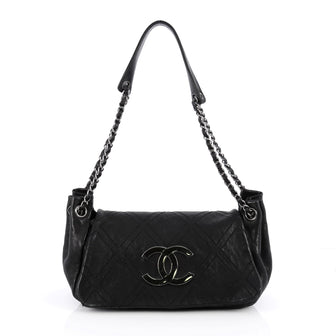 Chanel Diamond Stitch Accordion Flap Quilted Calfskin  Medium Black