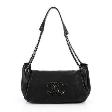 Chanel Diamond Stitch Accordion Flap Quilted Calfskin  Medium Black