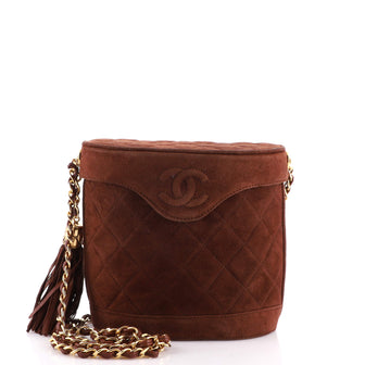 Chanel Vintage Tassel Box Bag Quilted Suede Small