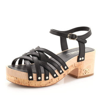 Chanel Women's Strappy Sandals Leather and Cork