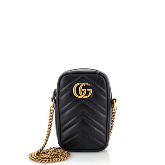 Gucci GG Marmont Vertical Phone Crossbody Bag Matelasse Leather Mini