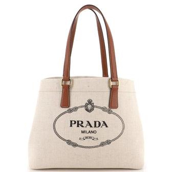 Prada Logo Open Tote Canvas with Leather Large