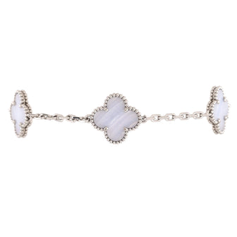 Van Cleef & Arpels Vintage Alhambra 5 Motifs Bracelet 18K White Gold and Chalcedony
