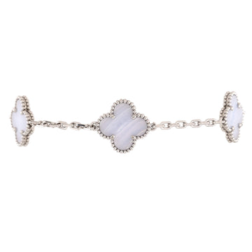 Van Cleef & Arpels Vintage Alhambra 5 Motifs Bracelet 18K White Gold and Chalcedony