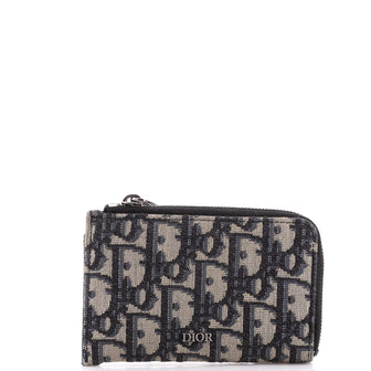 Christian Dior Half Zip Card Holder Oblique Canvas