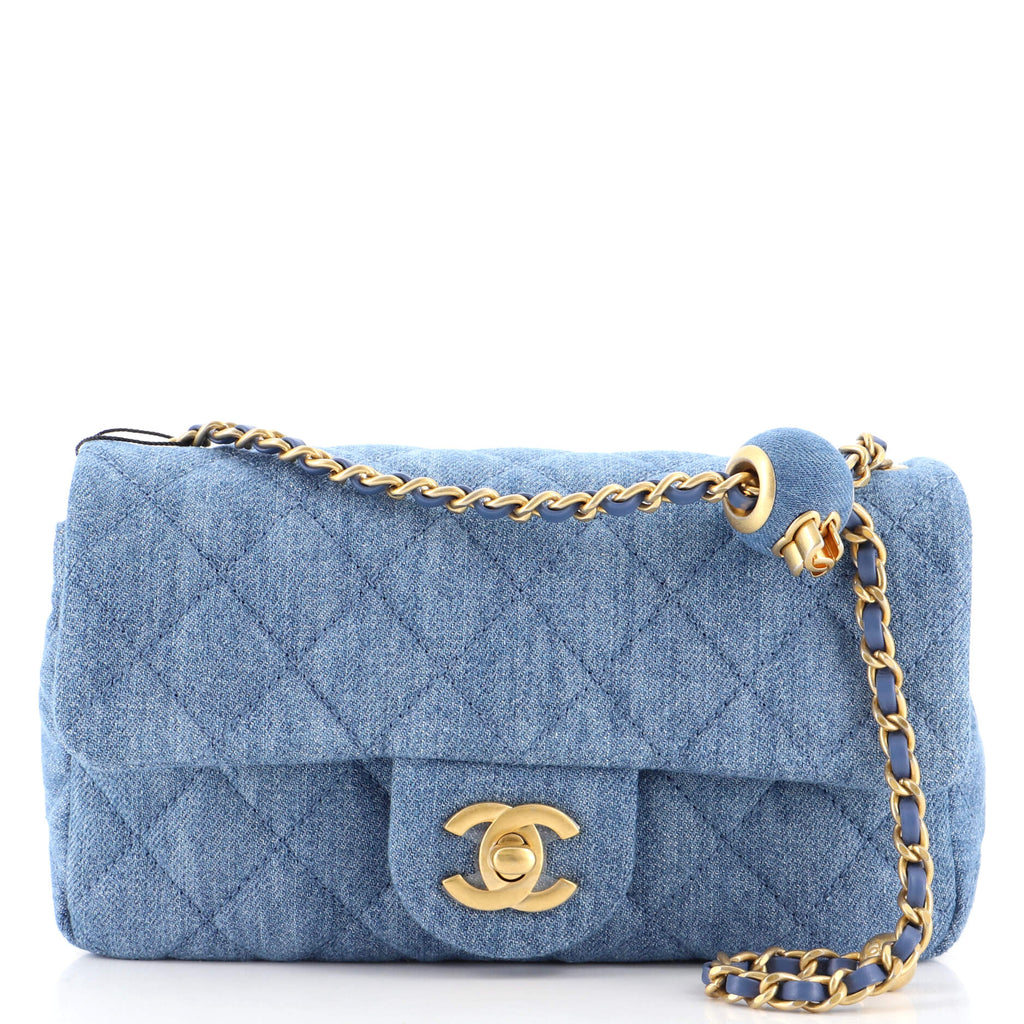 CHANEL Denim Quilted Mini Pearl Crush Flap Blue 1304453