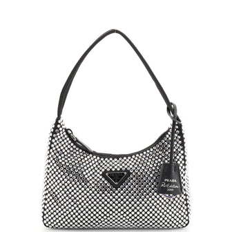 Prada Re-Edition 2000 Hobo Crystal Embellished Satin Mini