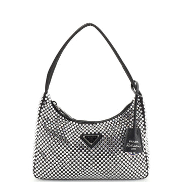 Prada Re-Edition 2000 Hobo Crystal Embellished Satin Mini