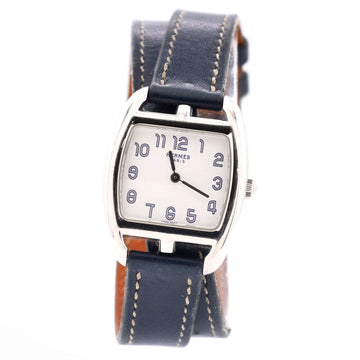 Hermes Cape Cod Tonneau Double Tour Quartz Watch Stainless Steel and Leather 26