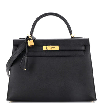 Hermes Kelly Handbag Black Epsom with Gold Hardware 32
