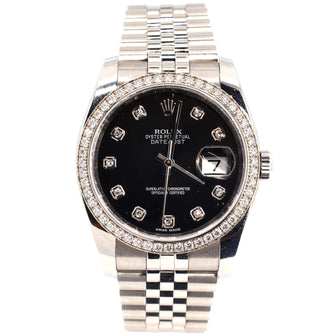 Rolex Oyster Perpetual Datejust Automatic Watch Stainless Steel and White Gold with Diamond Bezel and Markers 36