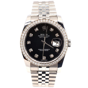 Rolex Oyster Perpetual Datejust Automatic Watch Stainless Steel and White Gold with Diamond Bezel and Markers 36