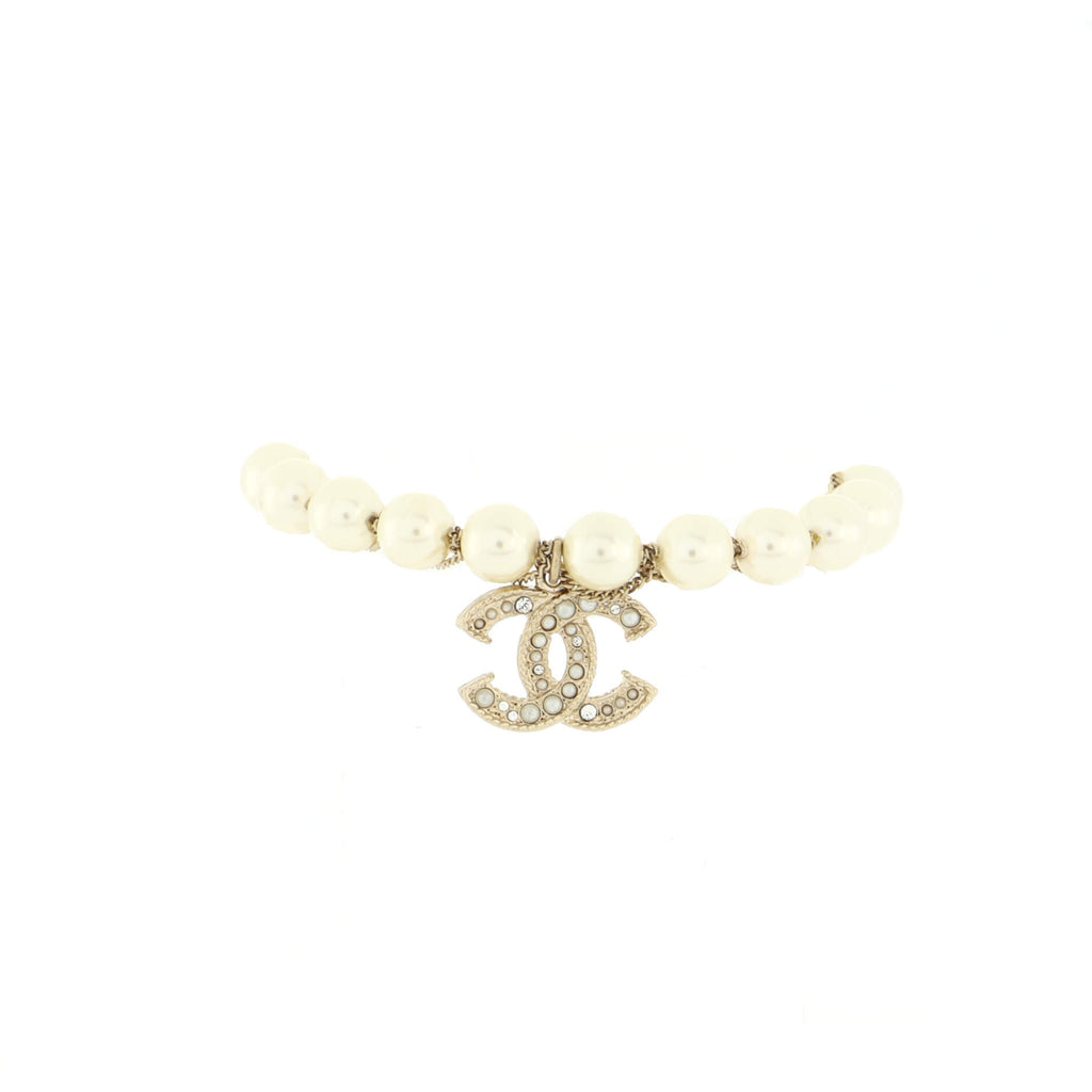 Chanel Pearl Crystal CC Bracelet Silver