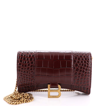 Balenciaga Hourglass Chain Wallet Crocodile Embossed Leather