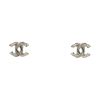 Chanel CC Stud Earrings Crystal Embellished Metal