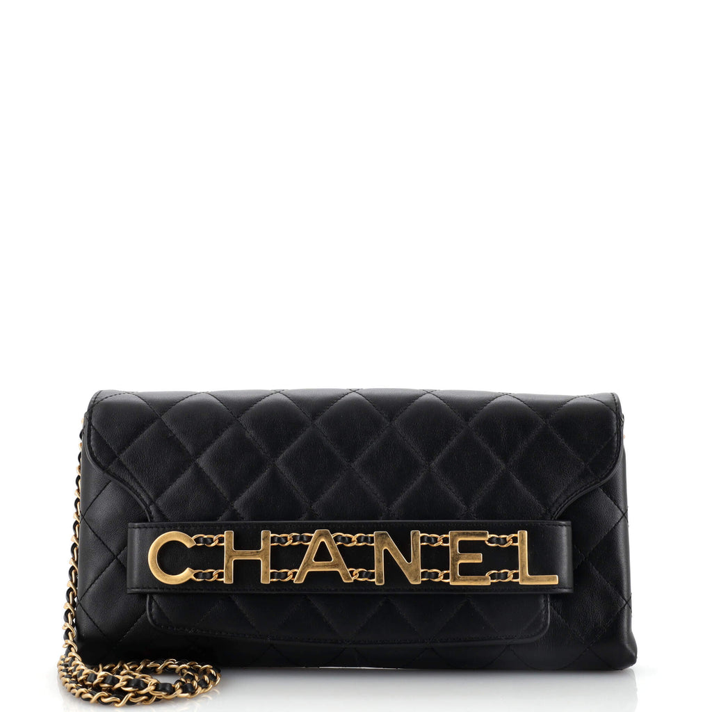  Chanel, Pre-Loved Black Calfskin Logo Enchained Flap
